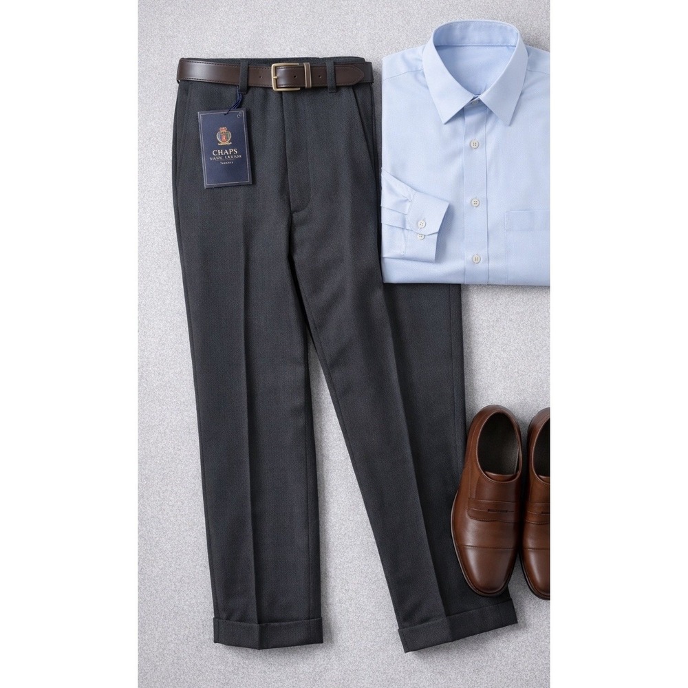 Chaps Ralph Lauren Mens Trousers Size 38x34 Gray Classic Fit Flat Front NWT